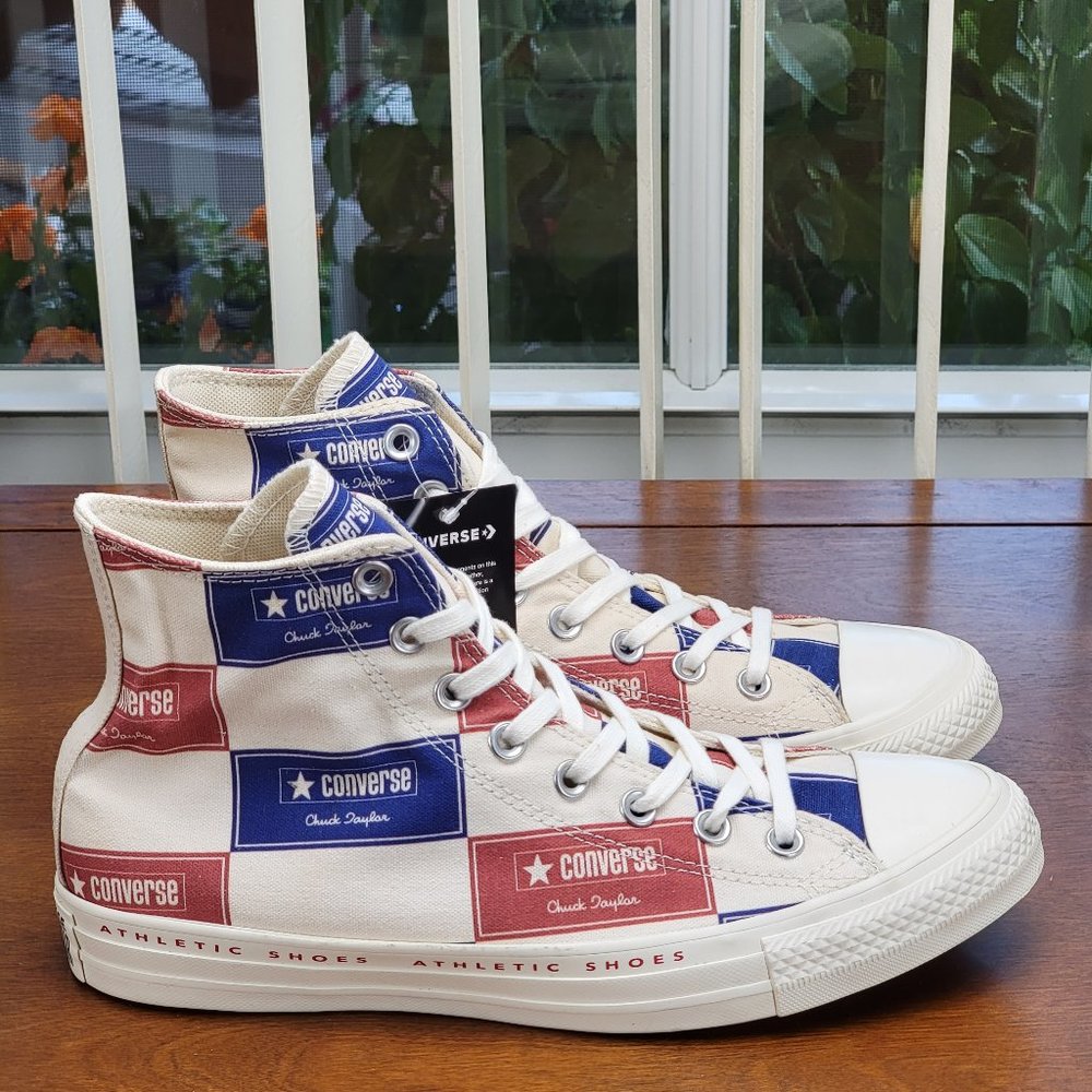 Converse Chuck Taylor All Star Hi Canvas 166500C Egret/Blue/Gym Red Size 7.5 Men - Picture 2 of 11